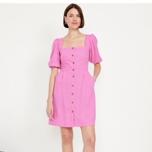 Old Navy Pink Puff-Sleeve Linen-Blend Mini Dress. Fits like a Medium